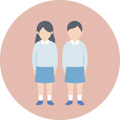 Fototapeta premium Two Children in School Uniform Illustration on a Pink Circle Background for Educational or Design Projects and Presentations Vector