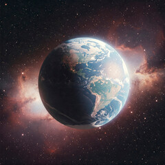 Obraz premium Planet Earth in space against the background of a nebula.
