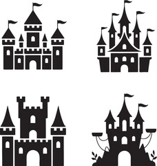 Obraz premium Fantasy Magic Castle silhouette set vector isolated On Transparent Background