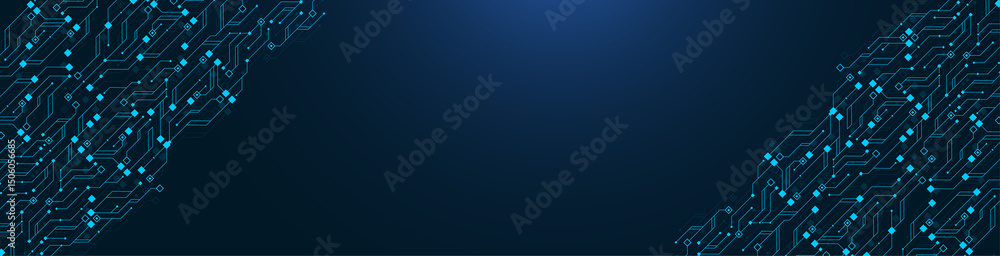Aufkleber Artificial Intelligence or machine learning illustration design. Quantum computer technology concept with circuit board and motherboard texture background design. Waves flow quantum explosion