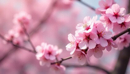 Fototapeta premium Delicate pink sakura blossoms in full bloom, arranged in a repeating pattern , white flower, springtime