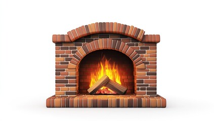 3D rendered brick fireplace with burning wood