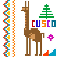 Peruvian design with llama and Cusco in embroidery style.eps