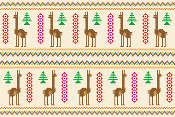 Peruvian pattern with llamas in embroidery style.eps