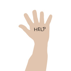 Palm of a child with the inscription help