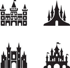 Fototapeta premium Fantasy Magic Castle silhouette set vector isolated On Transparent Background