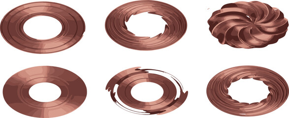 Gold brush circles. Round vector hand painted golden line frame set.