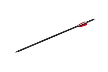 Single red and black crossbow bolt or arrow isolated on white back