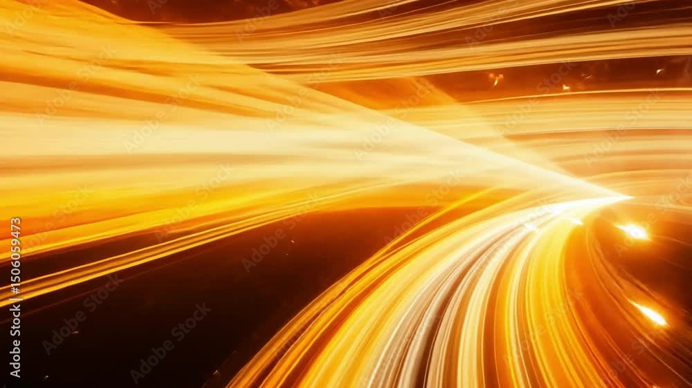 Poster dynamic light trails in vibrant orange and yellow create abstract pattern, evoking sense of speed an