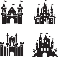 Obraz premium Fantasy Magic Castle silhouette set vector isolated On Transparent Background