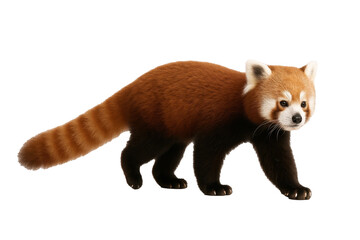 Red panda walking in profile view isolated on transparent background