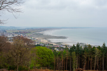 Mourne Mountains in Newcastle, Northern Ireland. View on Mountain, Forest and Irish Sea from above
