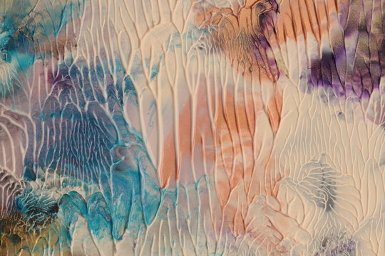 Art Oil, Acrylic ink painting flow blot wall. Abstract relief texture brush stroke stain beige color background.