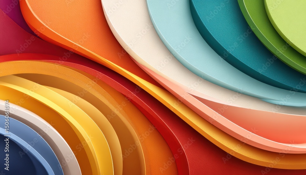 Poster vibrant layers of colorful curved lines forming abstract patterns