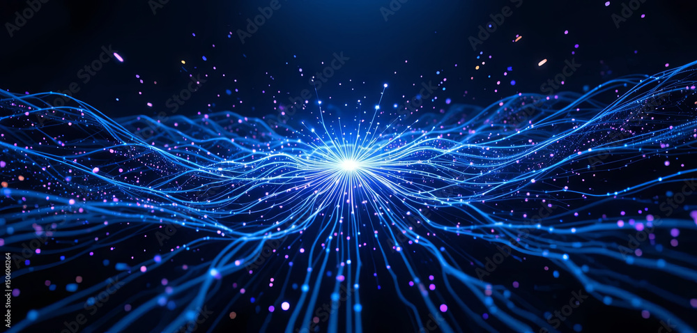 Poster a captivating display of blue light radiates from a bright center, with flowing patterns extending o