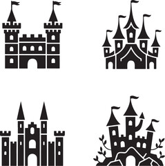 Obraz premium Fantasy Magic Castle silhouette set vector isolated On Transparent Background