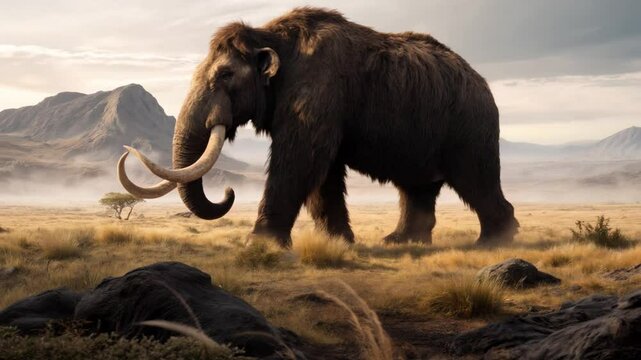 Mamut caminando en la prehistoria