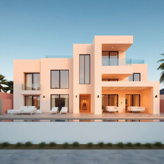modern luxury villa exterior pink color