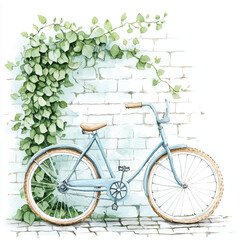 Fototapeta premium Cute cartoon watercolor A vintage bicycle
