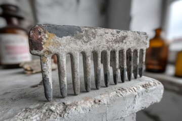 Weathered Metal Comb on Rustic Surface Vintage Industrial Tool with Patina and Character for D