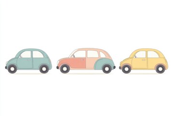 Fototapeta premium Pastel Car Vector Set with Free Space Minimal Design