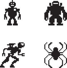 Fototapeta premium Pixel Robot silhouette set vector isolated On Transparent Background 