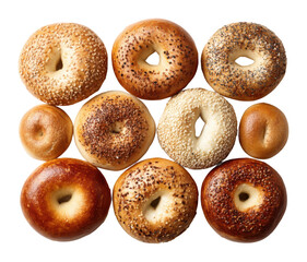 Delicious bagels topped with seeds and spices bakery food warm environment isolated on transparent background