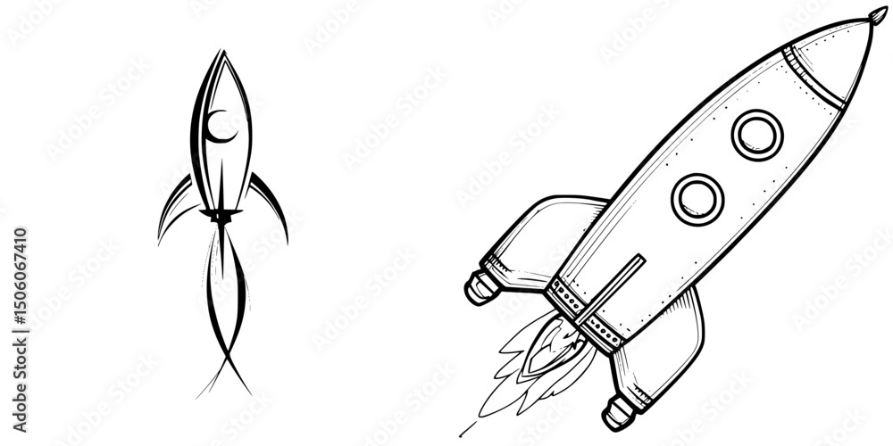 Poster unique icon set featuring various rocket designs for creative projects and digital applications
