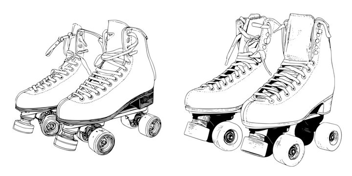 Icon set featuring detailed illustrations of roller skates designed for artistic and creative projects in various formats