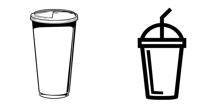 Icon set showcasing two different cup designs with lids and straws for beverage representation