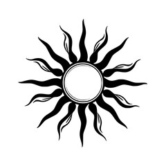 Stylized sun icon with wavy rays emanating from a central circle, ideal for various design applications