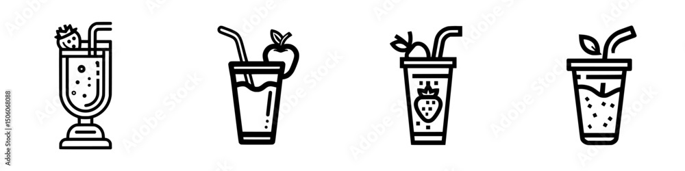 Poster collection of drink icons featuring various beverages in a modern design suitable for menus or digit