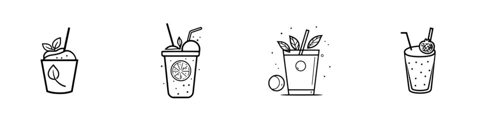 Icon set featuring various beverage designs including smoothies and cocktails for creative projects