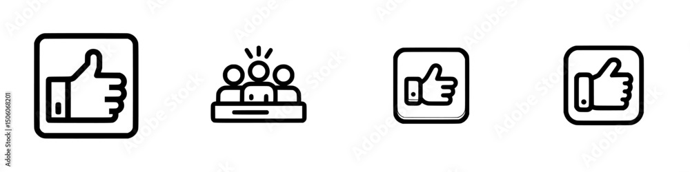 Poster collection of user interface thumbs up and group icons designed for feedback and interaction