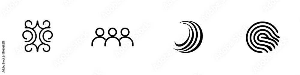 Poster set of modern icons representing various concepts in a clean, minimalist style suitable for digital 