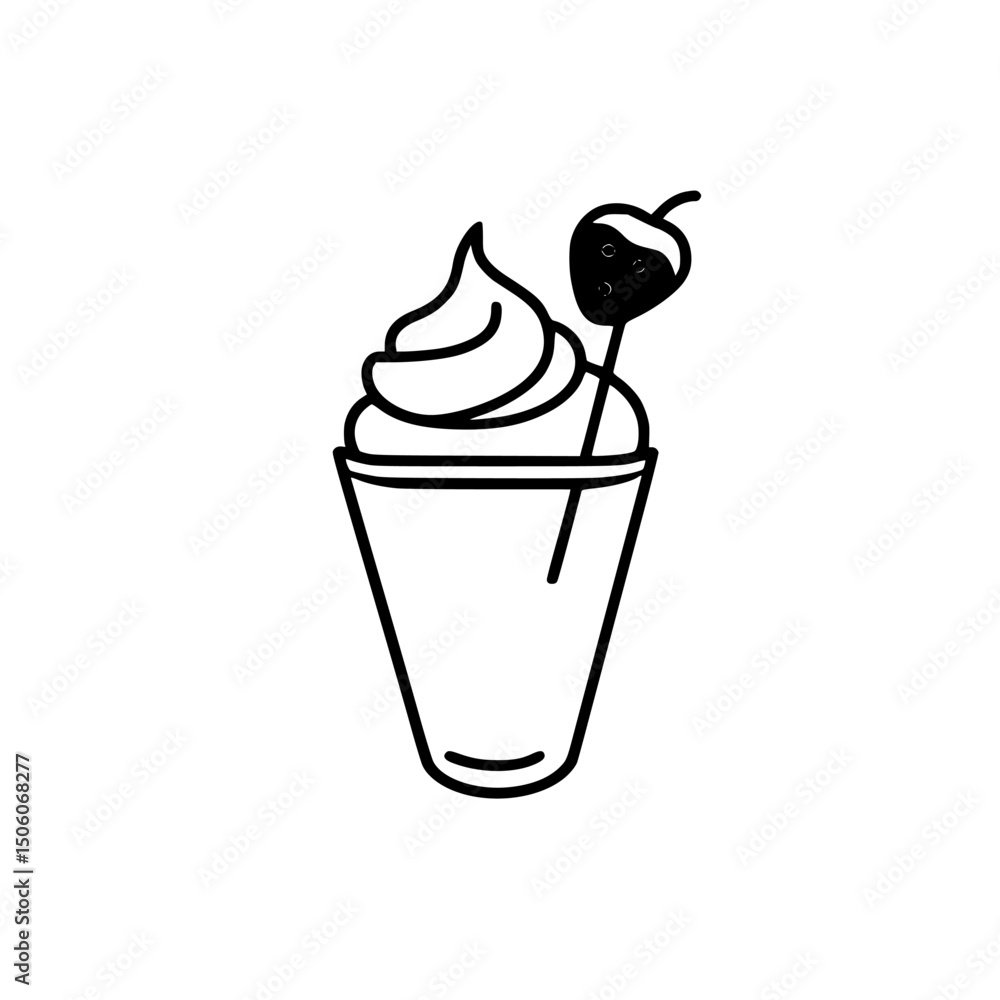 Poster delightful dessert icon featuring soft serve and cherry in a cup designed for menus and applications