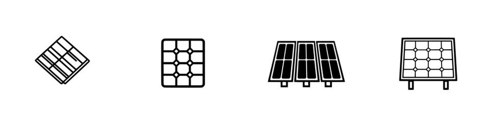 Icon set showcasing various designs of solar panels for renewable energy applications