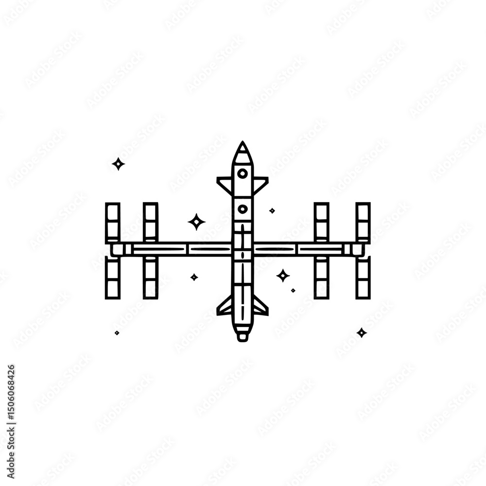 Aufkleber icon set depicting a stylized spacecraft with clean lines and minimalist details, suitable for vario