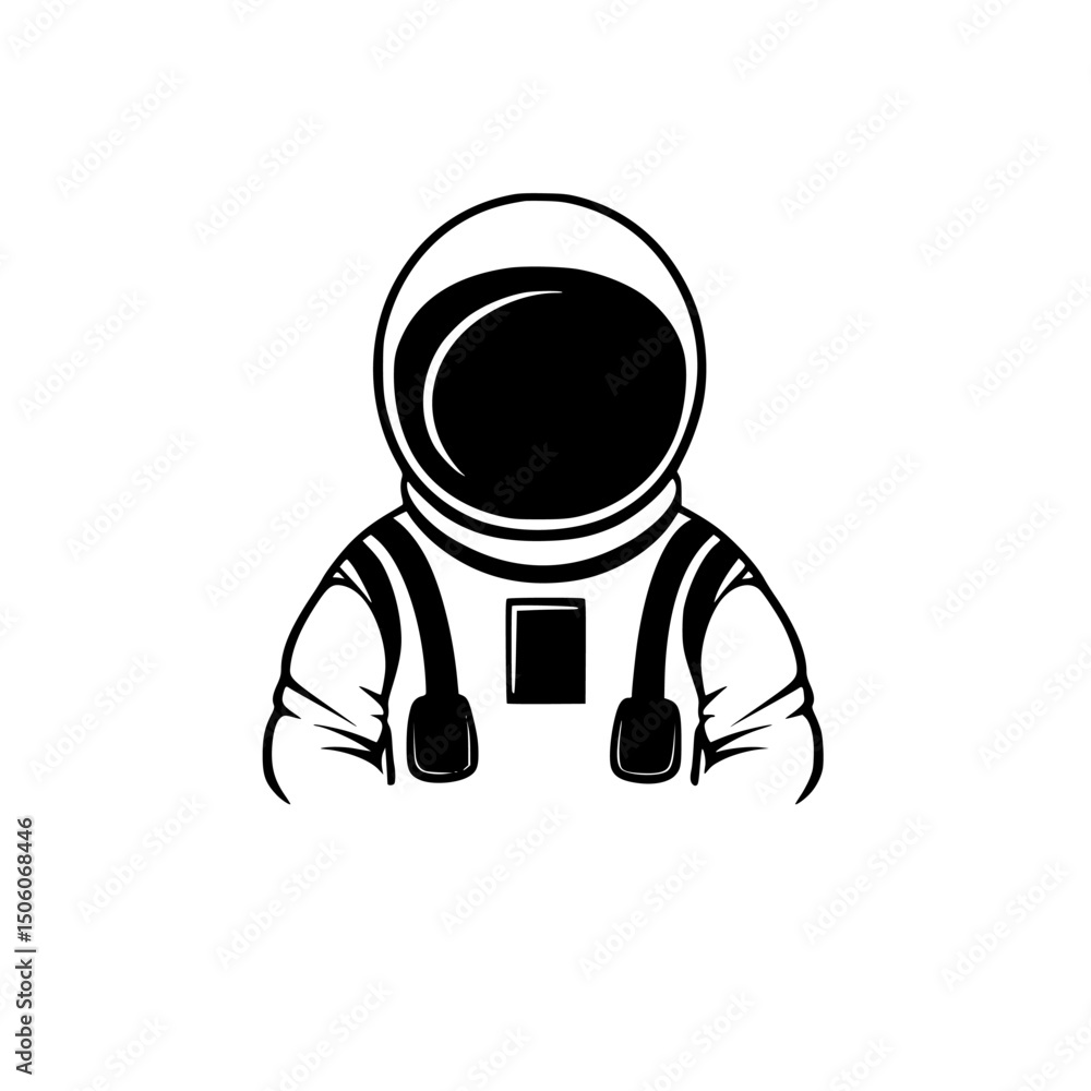 Poster icon set features a simple, black and white astronaut design for digital use in various projects