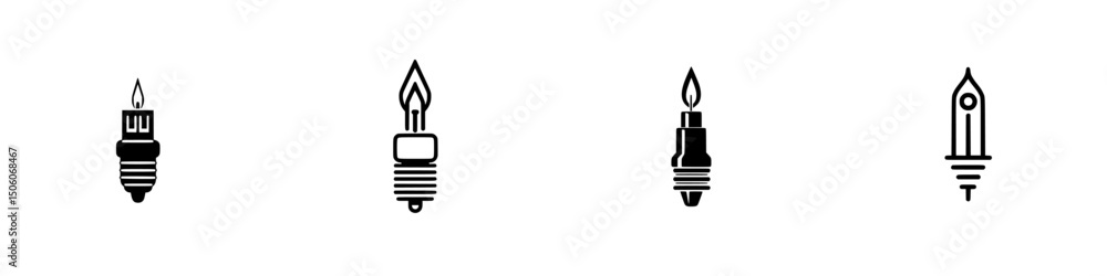 Poster diverse collection of black icons representing various writing tools and devices in a minimalist des