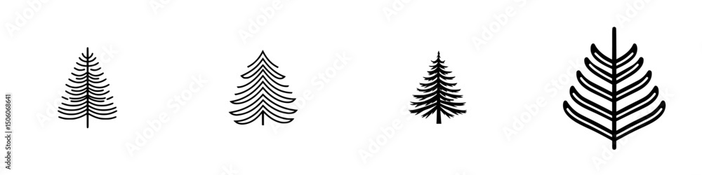 Poster icon set featuring various styles of pine and fir trees for graphic design and creative projects