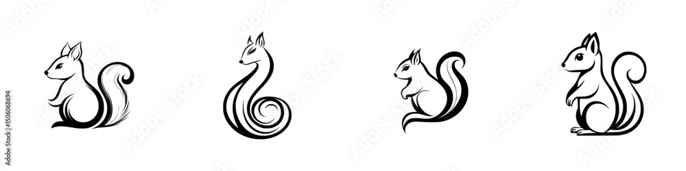 Poster unique icon set featuring playful and stylized squirrels in varied designs and poses suitable for cr