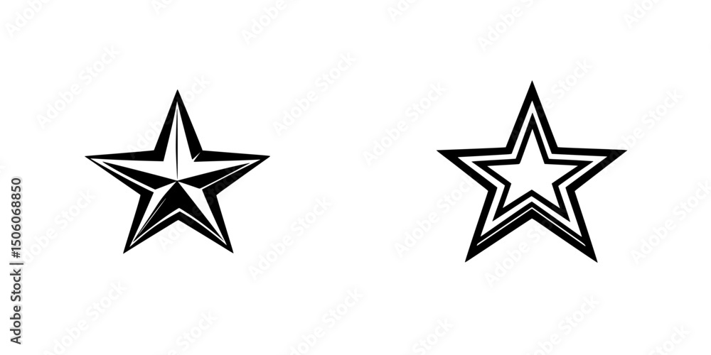 Poster icon set featuring black stars with different design styles and outlines for versatile graphic appli
