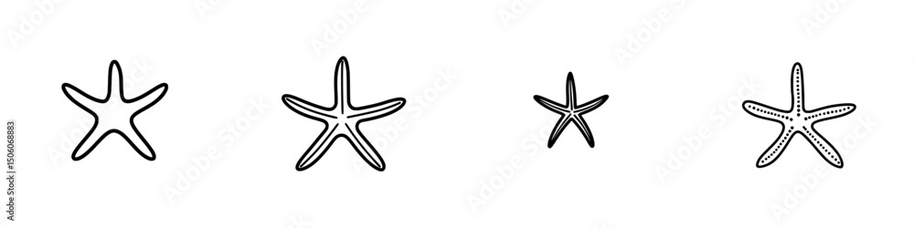 Poster design collection of starfish icons in various styles for digital and print projects