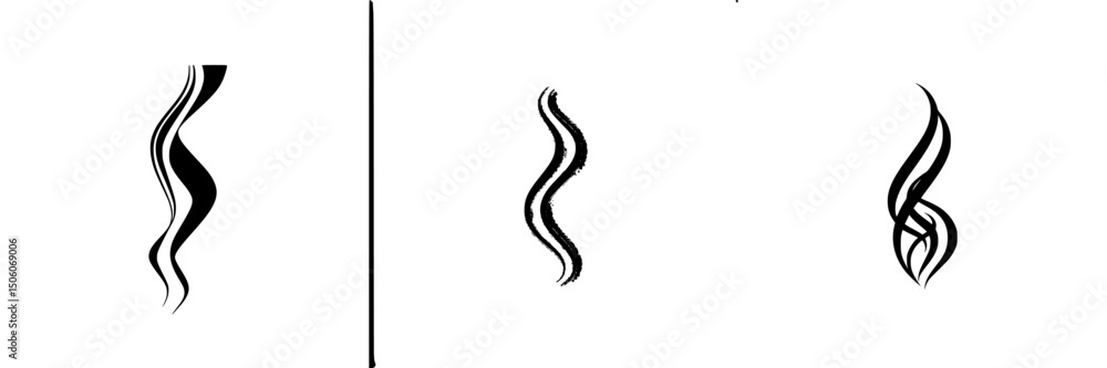 Poster icon set featuring stylized wave designs with varying thickness and curves for digital use