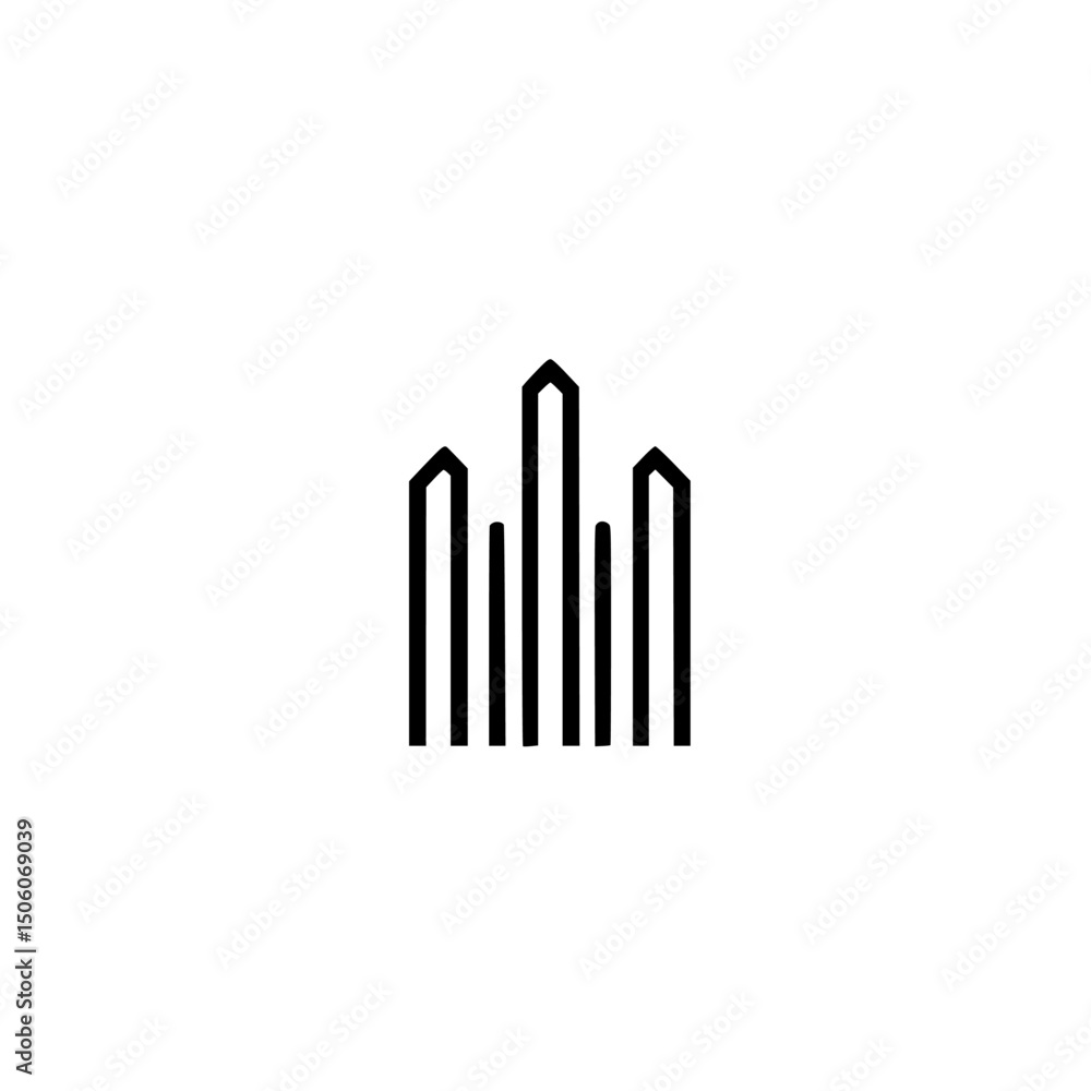 Poster icon set featuring abstract building structures with clean lines and modern aesthetic for design pro