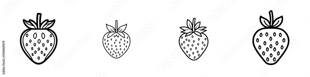 Poster set of hand-drawn strawberry icons in different sizes displayed on a clean background