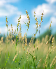Obraz premium Spring meadow grass and sky background
