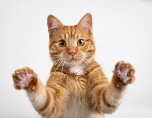 Obraz premium ginger cat showing paws on white background