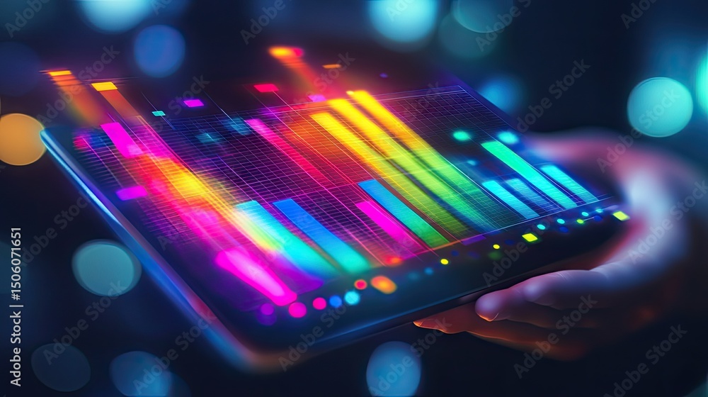 Poster colorful graphic display of data on a handheld device.